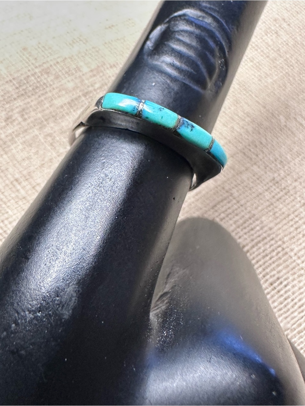 VTG Sterling & Turquoise Inlay Ring Sz 5.75